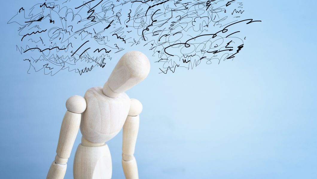 image of person with worried stressed thoughts. depression, obsessive compulsive, adhd, anxiety disorders concept