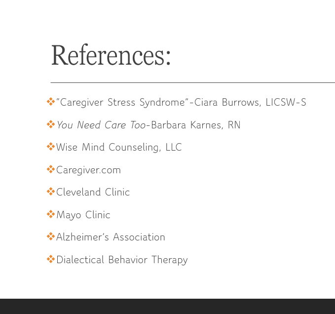Caregiver Stress Syndrome References