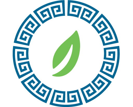 Blue aegis shield with green leaf in center